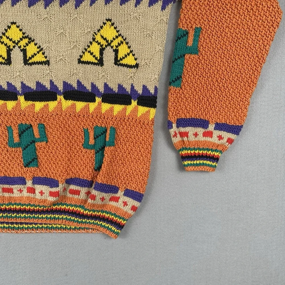 Vintage Alfonso Pozo Sweater Men's Large‎ Southwestern Cactus Teepee Novelty